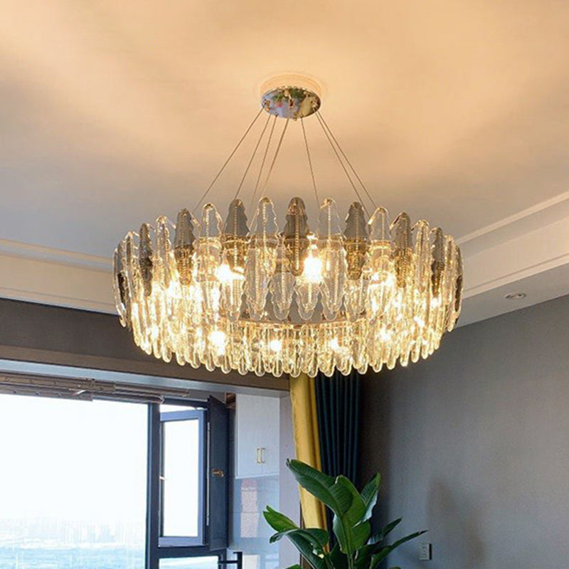 Modern Round Ceiling Hang Light Crystal Leaf 9 Bulbs Living Room Chandelier Light Fixture Clearhalo 'Ceiling Lights' 'Chandeliers' 'Modern Chandeliers' 'Modern' Lighting' 2424407