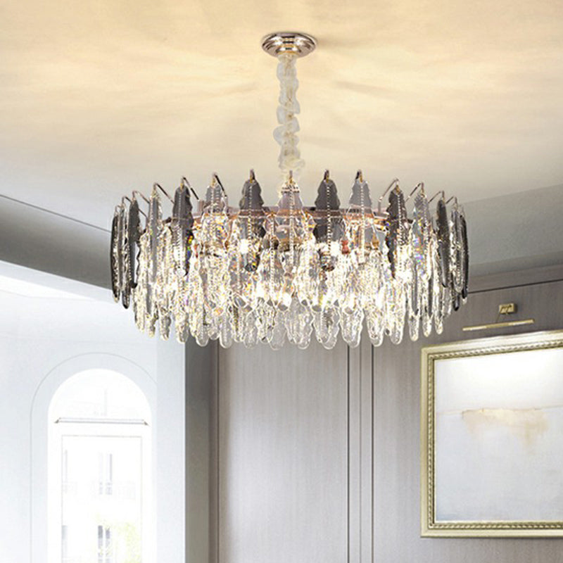 Modern Round Ceiling Hang Light Crystal Leaf 9 Bulbs Living Room Chandelier Light Fixture Clearhalo 'Ceiling Lights' 'Chandeliers' 'Modern Chandeliers' 'Modern' Lighting' 2424409