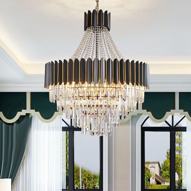 Modern Empire Chandelier Prismatic Crystal 11-Light Dining Room Ceiling Pendant in Black Clearhalo 'Ceiling Lights' 'Chandeliers' 'Modern Chandeliers' 'Modern' Lighting' 2424411