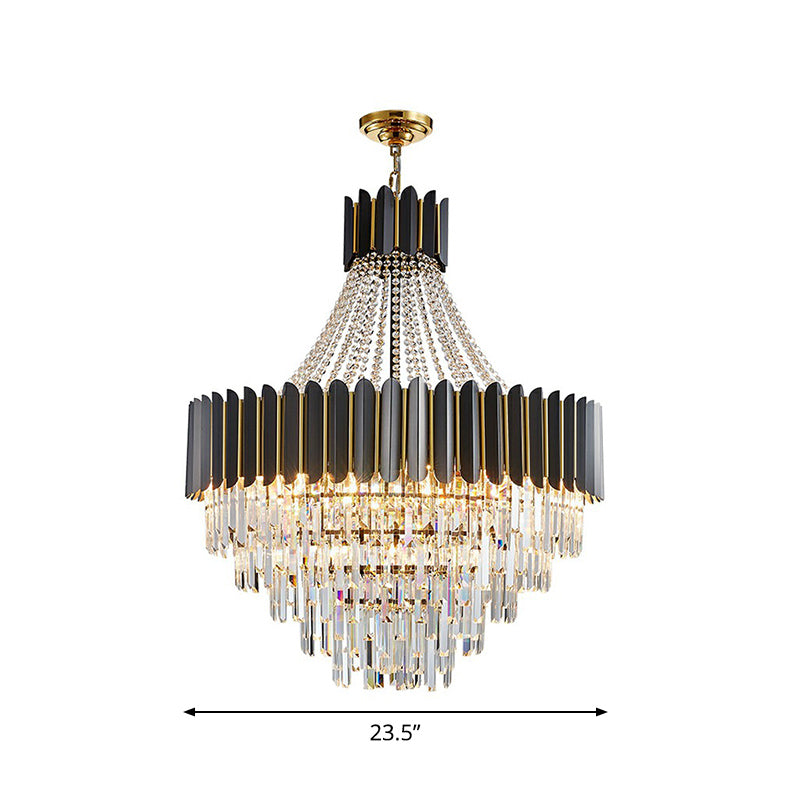 Modern Empire Chandelier Prismatic Crystal 11-Light Dining Room Ceiling Pendant in Black Black Clearhalo 'Ceiling Lights' 'Chandeliers' 'Modern Chandeliers' 'Modern' Lighting' 2424412