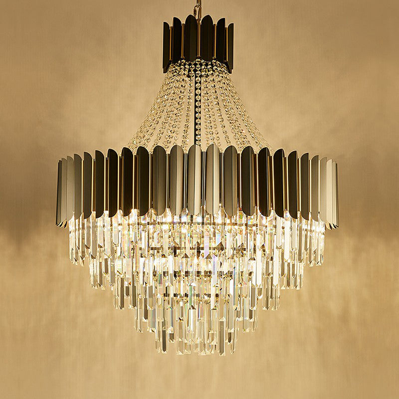 Modern Empire Chandelier Prismatic Crystal 11-Light Dining Room Ceiling Pendant in Black Clearhalo 'Ceiling Lights' 'Chandeliers' 'Modern Chandeliers' 'Modern' Lighting' 2424413