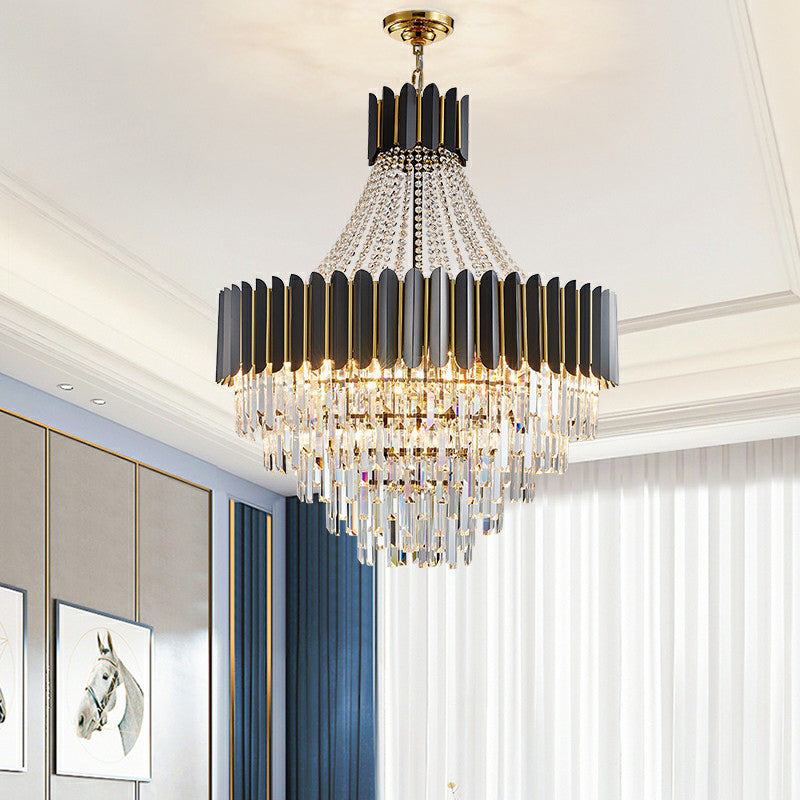 Modern Empire Chandelier Prismatic Crystal 11-Light Dining Room Ceiling Pendant in Black Clearhalo 'Ceiling Lights' 'Chandeliers' 'Modern Chandeliers' 'Modern' Lighting' 2424414