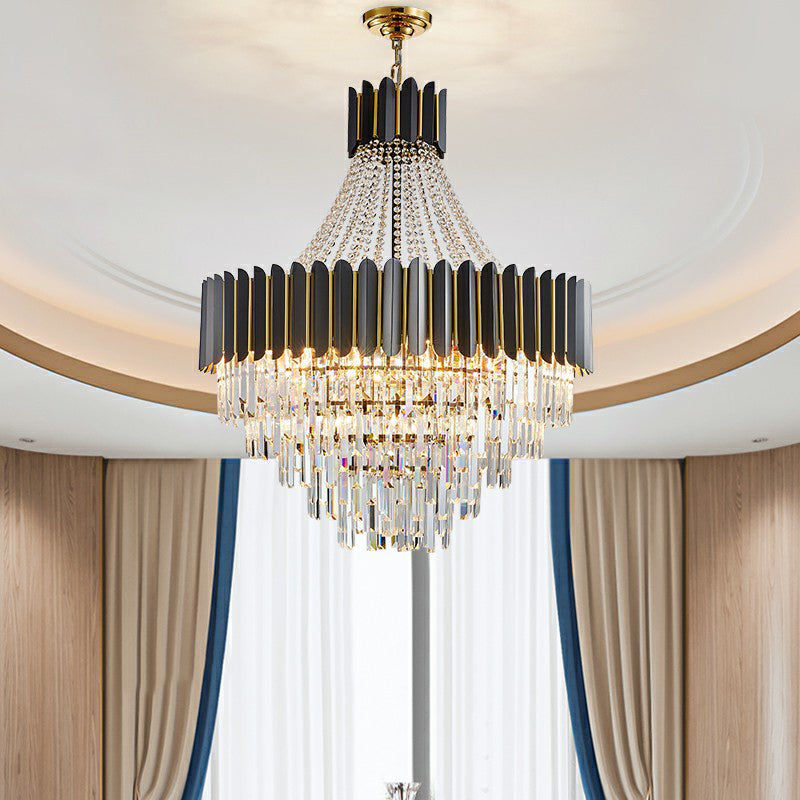 Modern Empire Chandelier Prismatic Crystal 11-Light Dining Room Ceiling Pendant in Black Clearhalo 'Ceiling Lights' 'Chandeliers' 'Modern Chandeliers' 'Modern' Lighting' 2424415