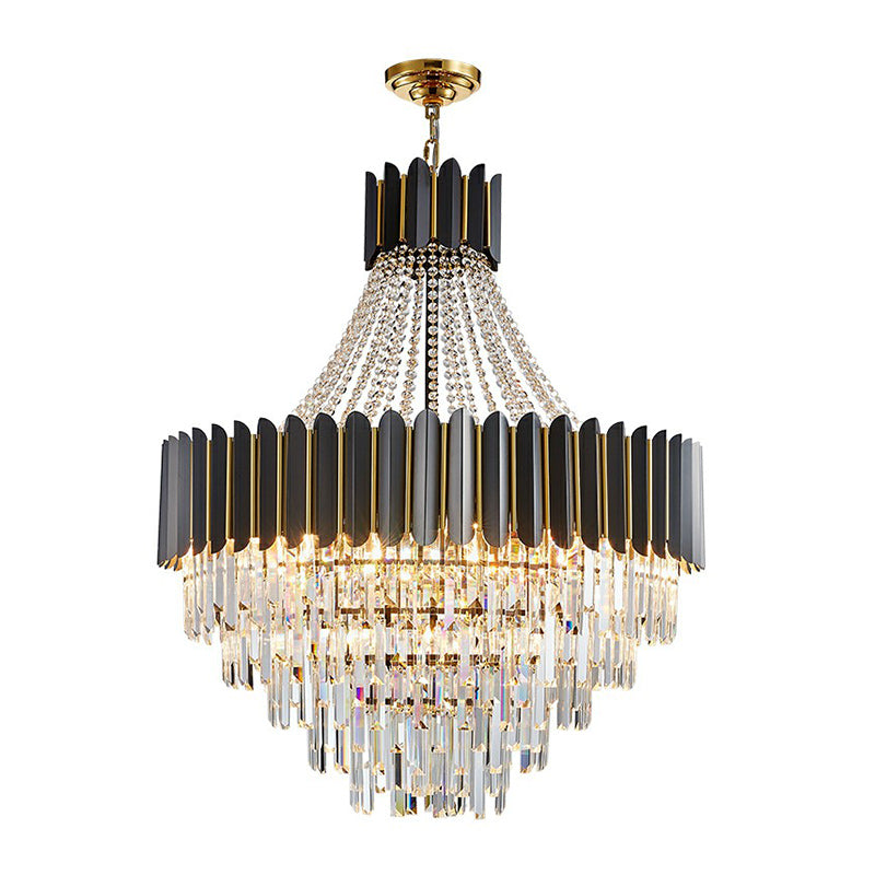 Modern Empire Chandelier Prismatic Crystal 11-Light Dining Room Ceiling Pendant in Black Clearhalo 'Ceiling Lights' 'Chandeliers' 'Modern Chandeliers' 'Modern' Lighting' 2424416