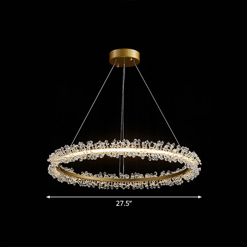 Simplicity Circle LED Chandelier Crystal Beads Living Room Pendant Lighting Fixture Gold 27.5