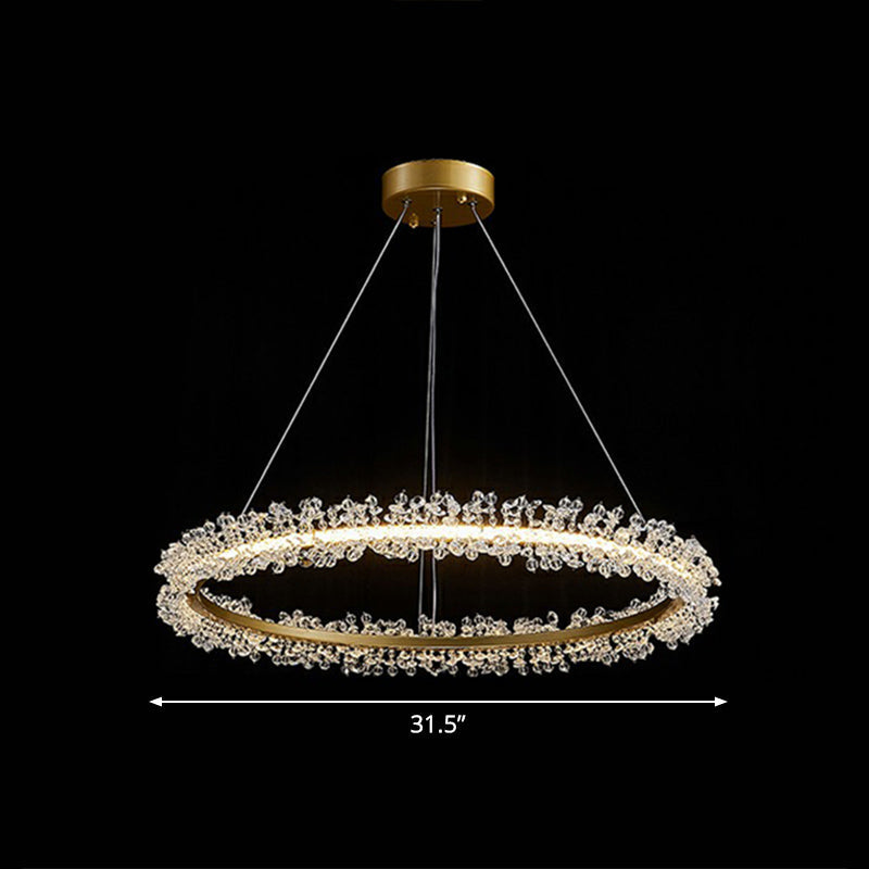 Simplicity Circle LED Chandelier Crystal Beads Living Room Pendant Lighting Fixture Gold 31.5