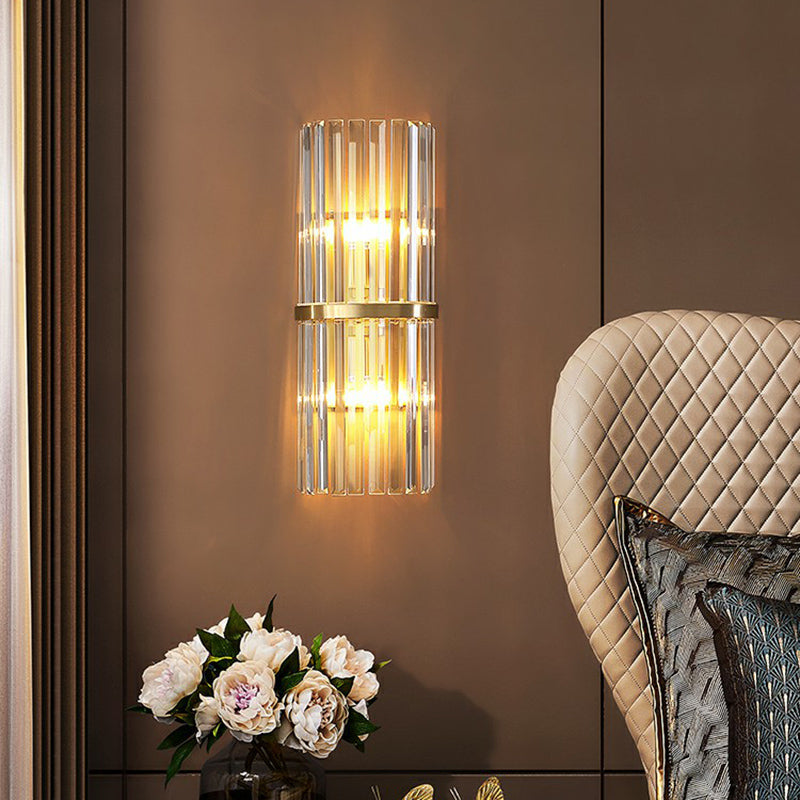 Half Cylinder Shaped Wall Lamp Simplicity Prismatic Crystal 2-Head Brass Sconce Lighting Brass Clearhalo 'Wall Lamps & Sconces' 'Wall Lights' Lighting' 2424485