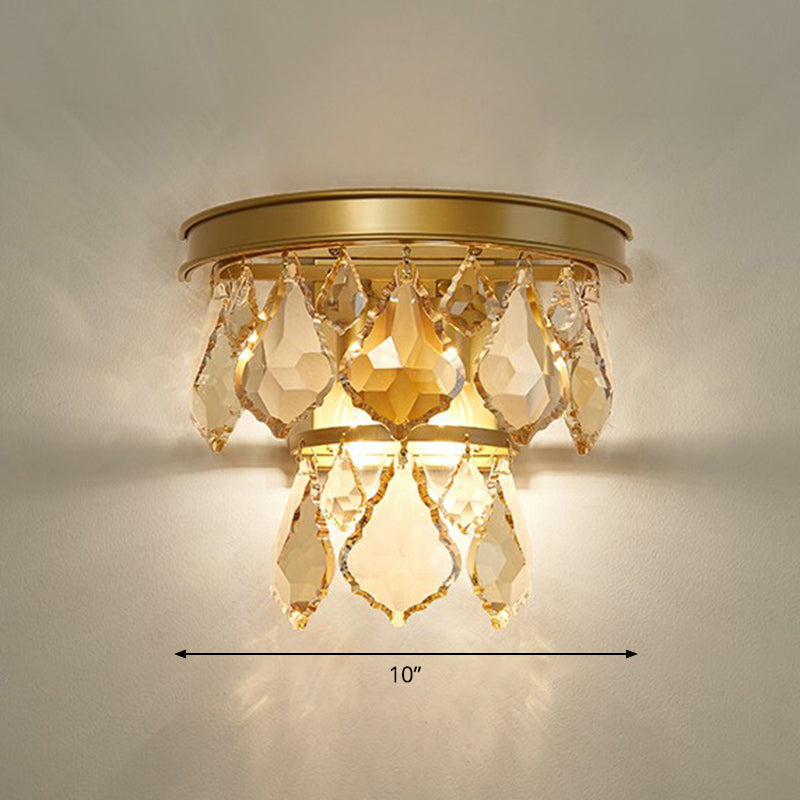 Postmodern Tiered Sconce Light Cut-Crystal 2 Bulbs Bedside Wall Mount Light Fixture Tan Clearhalo 'Cast Iron' 'Glass' 'Industrial' 'Modern wall lights' 'Modern' 'Tiffany' 'Traditional wall lights' 'Wall Lamps & Sconces' 'Wall Lights' Lighting' 2424497