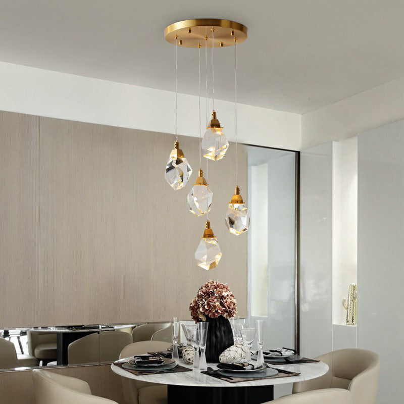 Crystal Gem Cluster Pendant Light Minimalistic Brass LED Pendulum Light for Staircase Clearhalo 'Ceiling Lights' 'Modern Pendants' 'Modern' 'Pendant Lights' 'Pendants' Lighting' 2424508