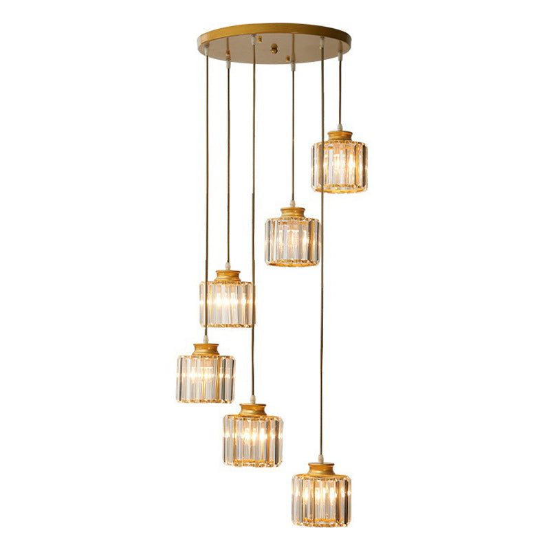 Postmodern Cylindrical Pendant Lamp Prismatic Crystal Stairway Multi Light Chandelier Clearhalo 'Ceiling Lights' 'Modern Pendants' 'Modern' 'Pendant Lights' 'Pendants' Lighting' 2424550