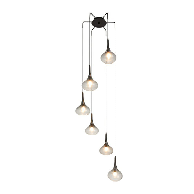 Teardrop Shaped Multi Pendant Modern Ombre Smoke Glass 6-Bulb Staircase Ceiling Hang Light Smoke Gray Clearhalo 'Ceiling Lights' 'Modern Pendants' 'Modern' 'Pendant Lights' 'Pendants' Lighting' 2424570