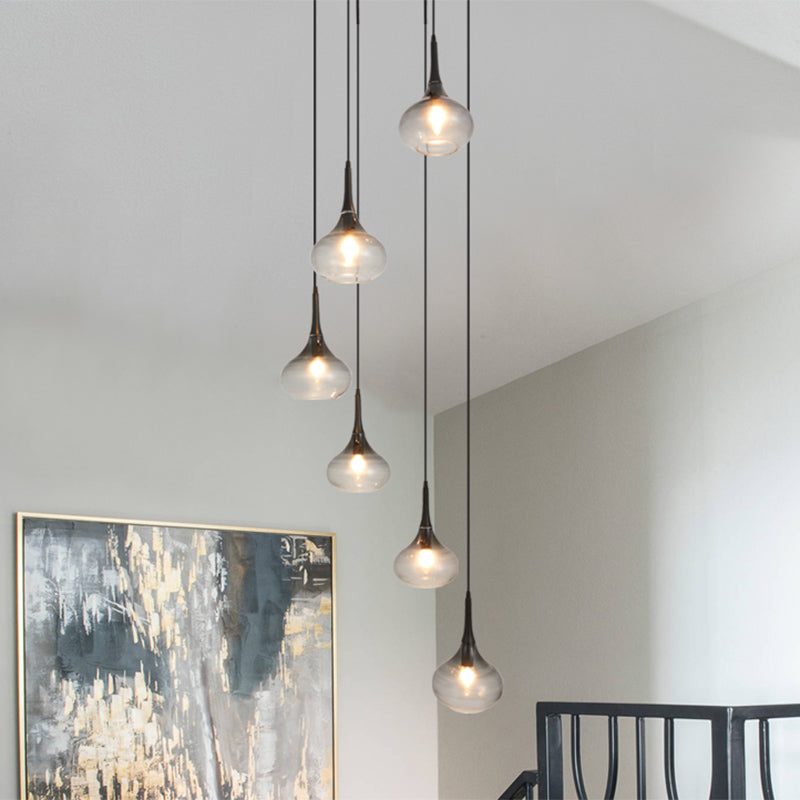 Teardrop Shaped Multi Pendant Modern Ombre Smoke Glass 6-Bulb Staircase Ceiling Hang Light Clearhalo 'Ceiling Lights' 'Modern Pendants' 'Modern' 'Pendant Lights' 'Pendants' Lighting' 2424571