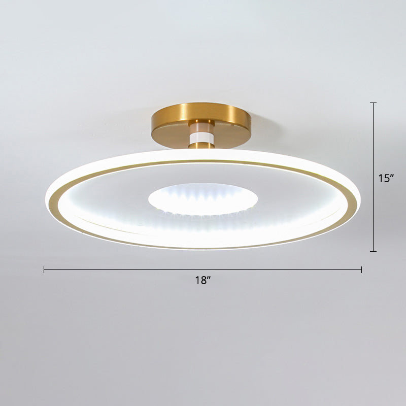 Disc Semi Flush Ceiling Light Simplicity Metal Bedroom LED Flush Mount Lighting Fixture White-Gold 18