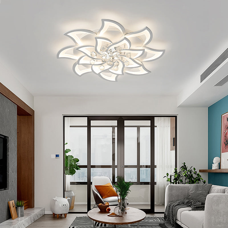 Blossom Metal Flushmount Light Contemporary White Flush Ceiling Light with Crystal Ball Clearhalo 'Ceiling Lights' 'Close To Ceiling Lights' 'Close to ceiling' 'Flush mount' Lighting' 2424667