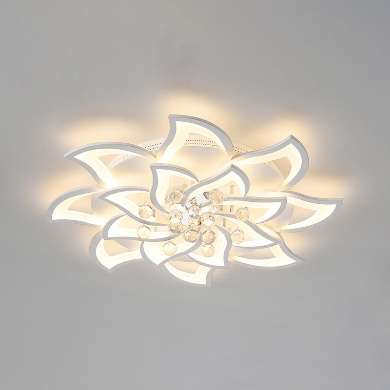 Blossom Metal Flushmount Light Contemporary White Flush Ceiling Light with Crystal Ball 16 White Clearhalo 'Ceiling Lights' 'Close To Ceiling Lights' 'Close to ceiling' 'Flush mount' Lighting' 2424669