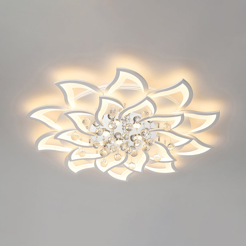 Blossom Metal Flushmount Light Contemporary White Flush Ceiling Light with Crystal Ball 20 White Clearhalo 'Ceiling Lights' 'Close To Ceiling Lights' 'Close to ceiling' 'Flush mount' Lighting' 2424671