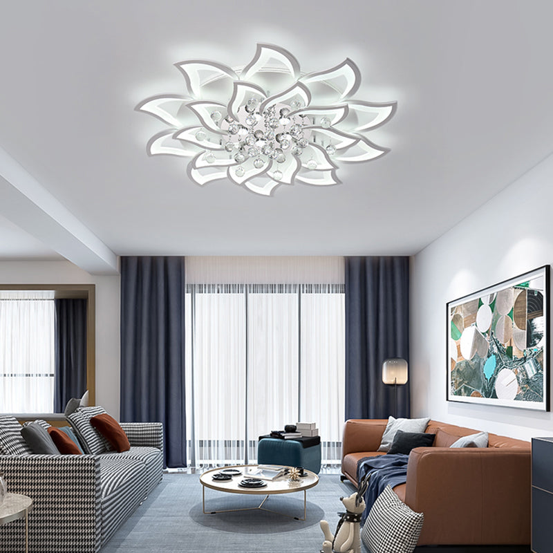 Blossom Metal Flushmount Light Contemporary White Flush Ceiling Light with Crystal Ball Clearhalo 'Ceiling Lights' 'Close To Ceiling Lights' 'Close to ceiling' 'Flush mount' Lighting' 2424673