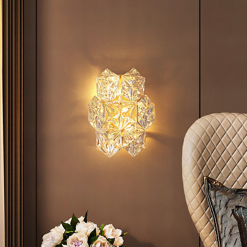 Clear Glass Hexagon Wall Light Postmodern Gold Finish Sconce Lighting Fixture for Bedroom Clear 8.5