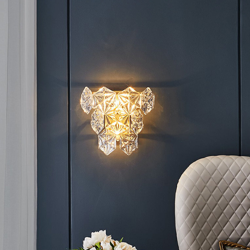 Clear Glass Hexagon Wall Light Postmodern Gold Finish Sconce Lighting Fixture for Bedroom Clear 12