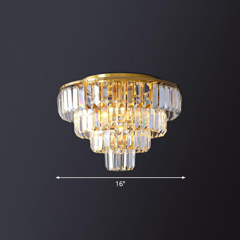 Crystal Tiered Tapered Ceiling Flush Light Postmodern Clear Flush Mount Fixture for Bedroom Clear 16