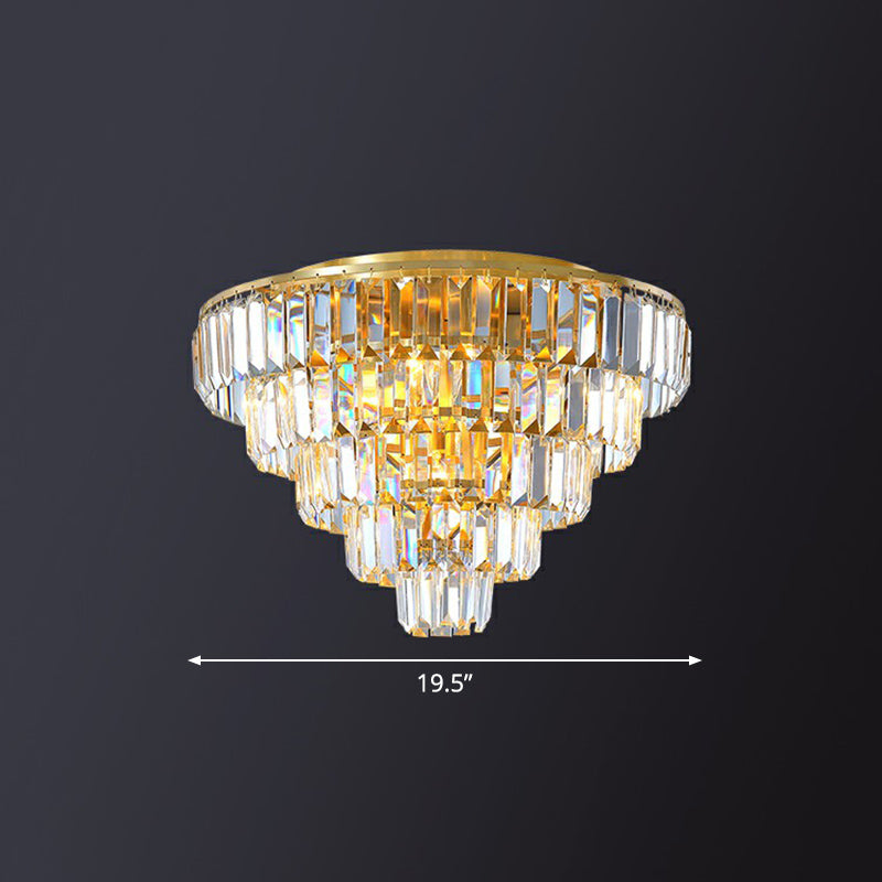 Crystal Tiered Tapered Ceiling Flush Light Postmodern Clear Flush Mount Fixture for Bedroom Clear 19.5