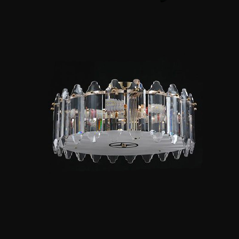 K9 Crystal Drum Flush Light Simplicity 6-Bulb Clear Flush Mount Ceiling Fixture for Bedroom Clearhalo 'Ceiling Lights' 'Close To Ceiling Lights' 'Close to ceiling' 'Flush mount' Lighting' 2424750