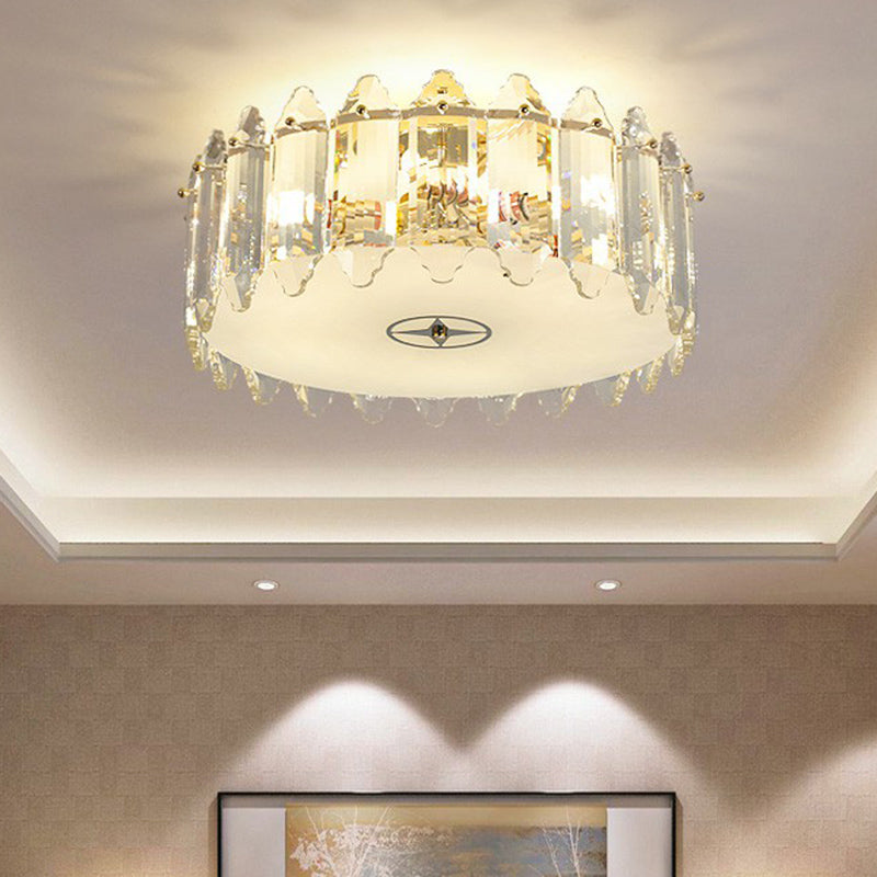 Clear Drum Flush Ceiling Light Fixture Simple 6-Light Crystal Flush Mount Lighting for Bedroom Clearhalo 'Ceiling Lights' 'Close To Ceiling Lights' 'Close to ceiling' 'Flush mount' Lighting' 2424764