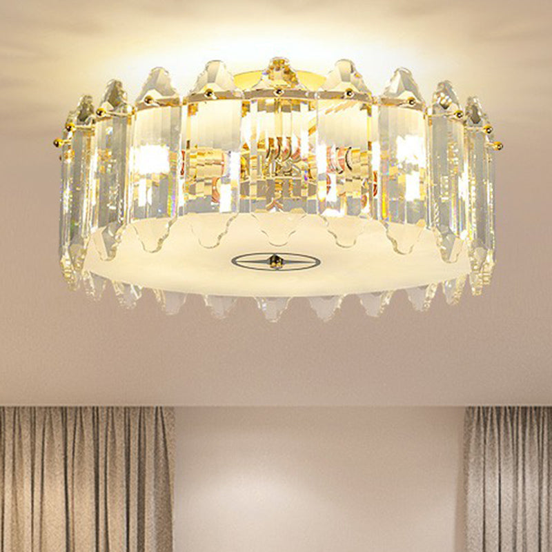 Clear Drum Flush Ceiling Light Fixture Simple 6-Light Crystal Flush Mount Lighting for Bedroom Clearhalo 'Ceiling Lights' 'Close To Ceiling Lights' 'Close to ceiling' 'Flush mount' Lighting' 2424765