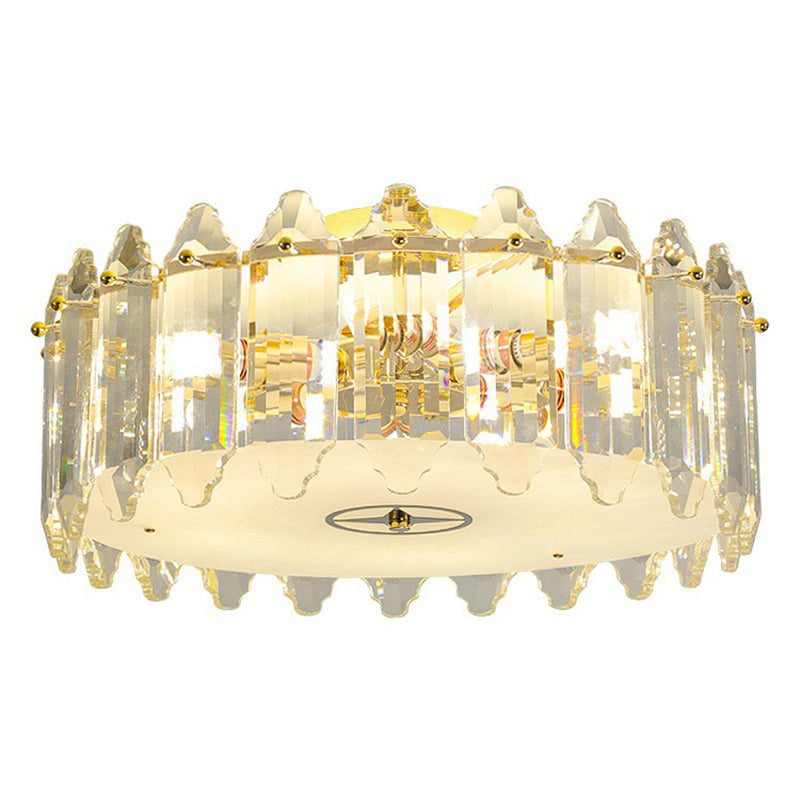 Clear Drum Flush Ceiling Light Fixture Simple 6-Light Crystal Flush Mount Lighting for Bedroom Clearhalo 'Ceiling Lights' 'Close To Ceiling Lights' 'Close to ceiling' 'Flush mount' Lighting' 2424767