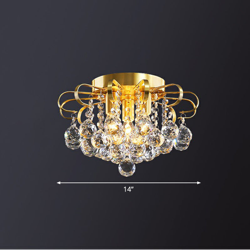 Postmodern Floral Ceiling Mounted Light Clear Faceted Crystal Ball Bedroom Flush Light Clear 14