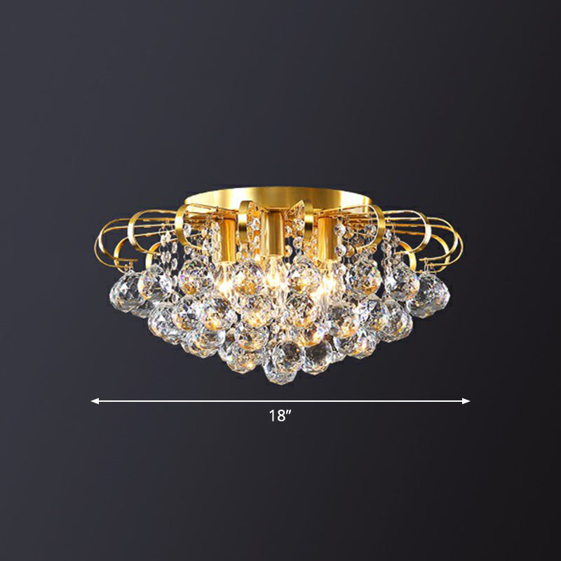 Postmodern Floral Ceiling Mounted Light Clear Faceted Crystal Ball Bedroom Flush Light Clear 18