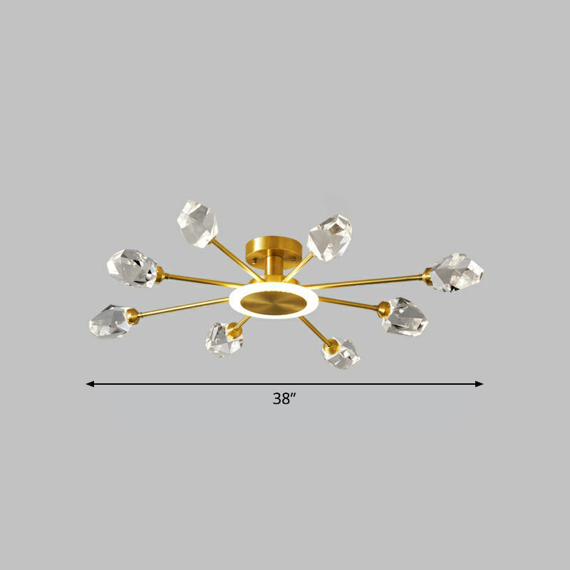 Gold Radial Semi Mount Lighting Postmodern Crystal Block LED Ceiling Light for Bedroom Clearhalo 'Ceiling Lights' 'Close To Ceiling Lights' 'Close to ceiling' 'Semi-flushmount' Lighting' 2424780