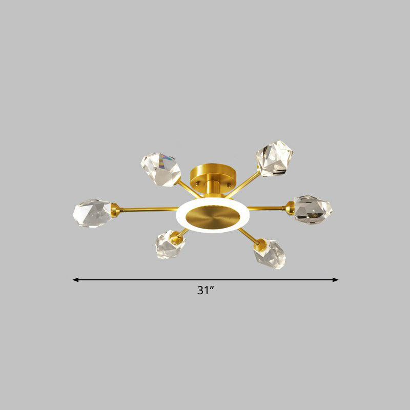 Gold Radial Semi Mount Lighting Postmodern Crystal Block LED Ceiling Light for Bedroom Clearhalo 'Ceiling Lights' 'Close To Ceiling Lights' 'Close to ceiling' 'Semi-flushmount' Lighting' 2424781