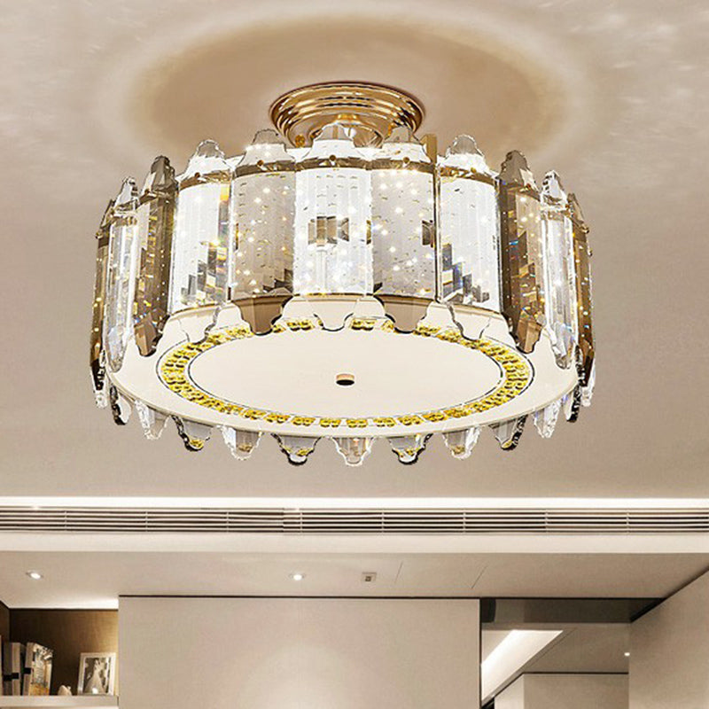 Modern Drum Shaped Flush Mount Lamp K9 Crystal Dining Room Flush Ceiling Light in Clear Clearhalo 'Ceiling Lights' 'Close To Ceiling Lights' 'Close to ceiling' 'Flush mount' Lighting' 2424784