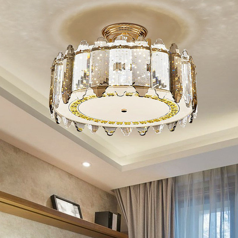 Modern Drum Shaped Flush Mount Lamp K9 Crystal Dining Room Flush Ceiling Light in Clear Clear 16