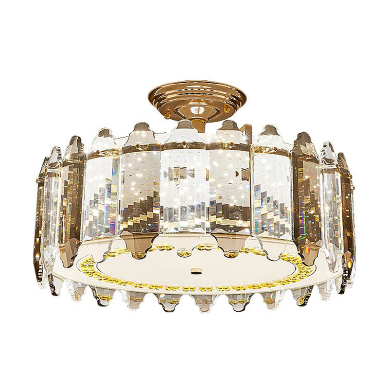 Modern Drum Shaped Flush Mount Lamp K9 Crystal Dining Room Flush Ceiling Light in Clear Clearhalo 'Ceiling Lights' 'Close To Ceiling Lights' 'Close to ceiling' 'Flush mount' Lighting' 2424786