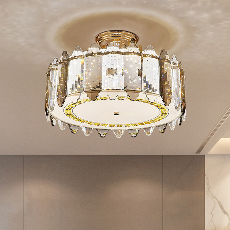 Modern Drum Shaped Flush Mount Lamp K9 Crystal Dining Room Flush Ceiling Light in Clear Clearhalo 'Ceiling Lights' 'Close To Ceiling Lights' 'Close to ceiling' 'Flush mount' Lighting' 2424787