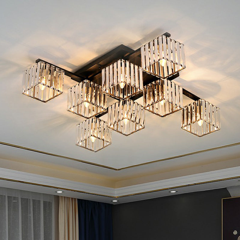 Cubic Semi Flush Ceiling Light Modern Crystal Bedroom Flush Mount Lighting Fixture Clearhalo 'Ceiling Lights' 'Close To Ceiling Lights' 'Close to ceiling' 'Flush mount' Lighting' 2424788