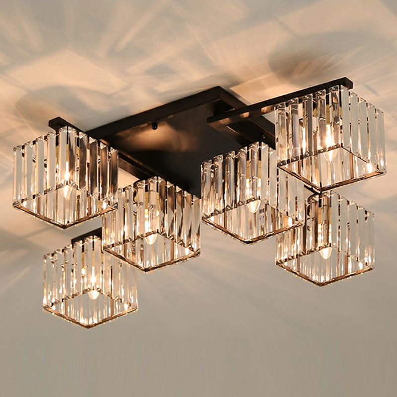 Cubic Semi Flush Ceiling Light Modern Crystal Bedroom Flush Mount Lighting Fixture 6 Black Clearhalo 'Ceiling Lights' 'Close To Ceiling Lights' 'Close to ceiling' 'Flush mount' Lighting' 2424790