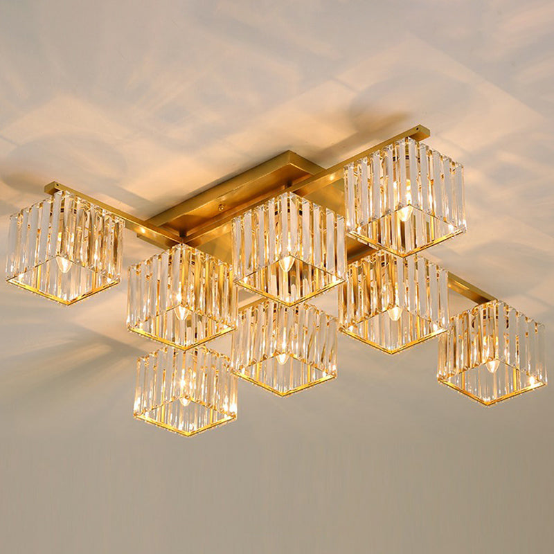 Cubic Semi Flush Ceiling Light Modern Crystal Bedroom Flush Mount Lighting Fixture 8 Gold Clearhalo 'Ceiling Lights' 'Close To Ceiling Lights' 'Close to ceiling' 'Flush mount' Lighting' 2424798