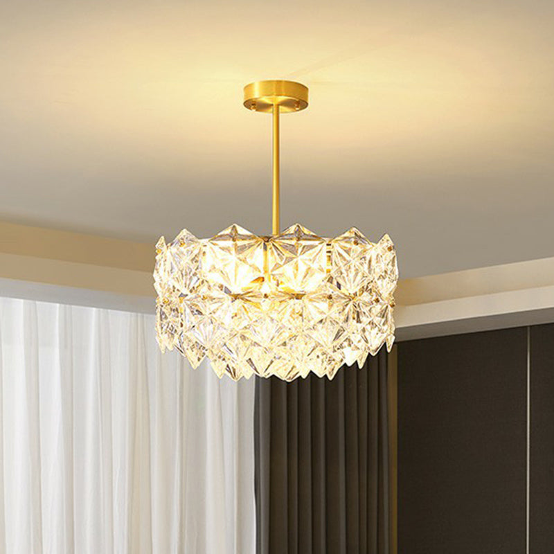 Hexagonal Dining Room Hanging Lamp Carved Crystal Modernist Chandelier Light Fixture in Gold Clearhalo 'Ceiling Lights' 'Chandeliers' 'Modern Chandeliers' 'Modern' Lighting' 2424830