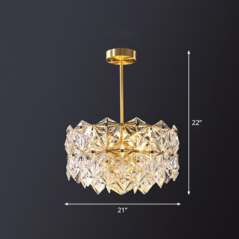 Hexagonal Dining Room Hanging Lamp Carved Crystal Modernist Chandelier Light Fixture in Gold 9 Gold Clearhalo 'Ceiling Lights' 'Chandeliers' 'Modern Chandeliers' 'Modern' Lighting' 2424831