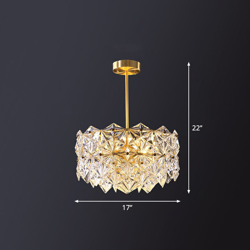 Hexagonal Dining Room Hanging Lamp Carved Crystal Modernist Chandelier Light Fixture in Gold 8 Gold Clearhalo 'Ceiling Lights' 'Chandeliers' 'Modern Chandeliers' 'Modern' Lighting' 2424832