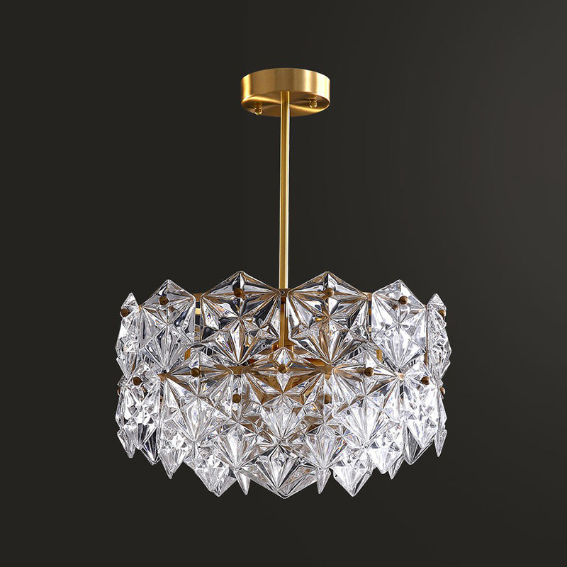 Hexagonal Dining Room Hanging Lamp Carved Crystal Modernist Chandelier Light Fixture in Gold Clearhalo 'Ceiling Lights' 'Chandeliers' 'Modern Chandeliers' 'Modern' Lighting' 2424835