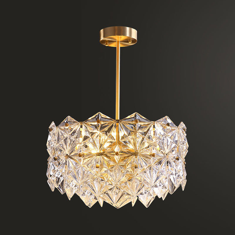 Hexagonal Dining Room Hanging Lamp Carved Crystal Modernist Chandelier Light Fixture in Gold Clearhalo 'Ceiling Lights' 'Chandeliers' 'Modern Chandeliers' 'Modern' Lighting' 2424836