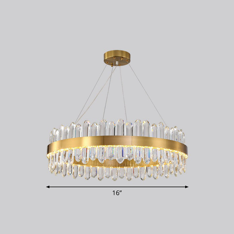 Gold Finish Halo Chandelier Pendant Minimalist K9 Crystal Icicle LED Hanging Light Fixture Gold 16