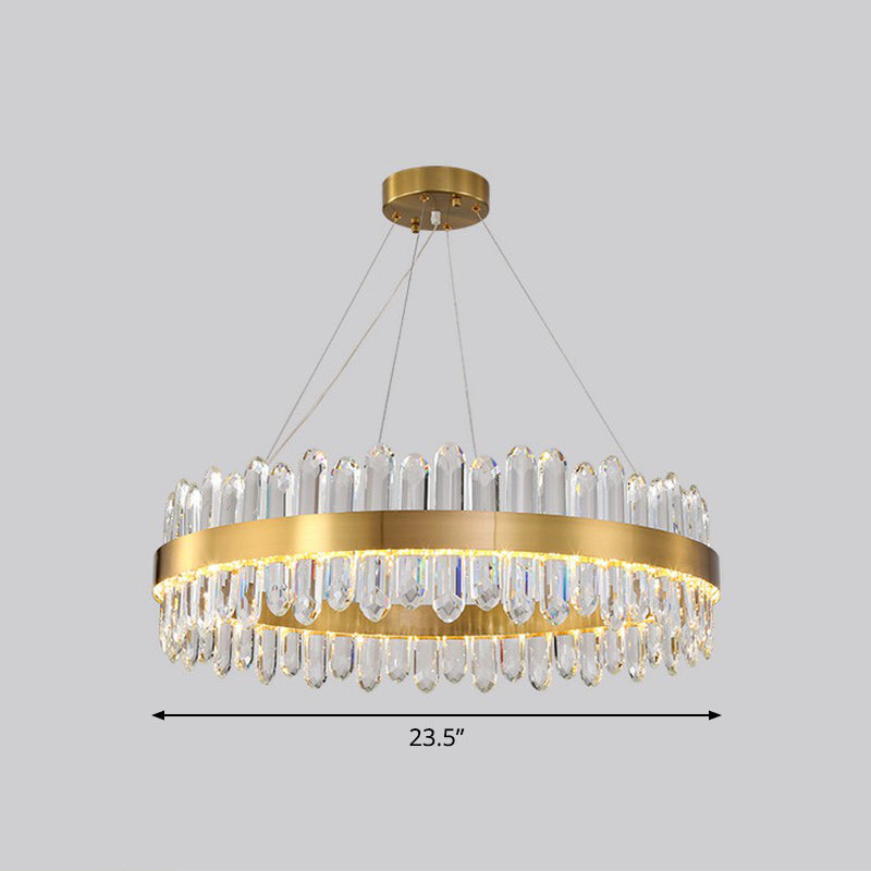 Gold Finish Halo Chandelier Pendant Minimalist K9 Crystal Icicle LED Hanging Light Fixture Gold 23.5