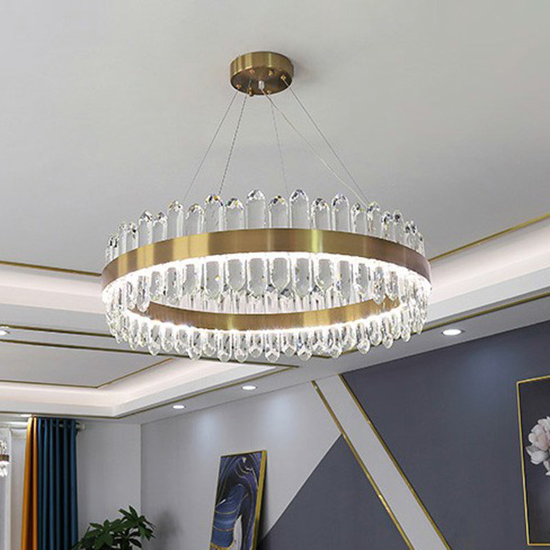 Gold Finish Halo Chandelier Pendant Minimalist K9 Crystal Icicle LED Hanging Light Fixture Clearhalo 'Ceiling Lights' 'Chandeliers' 'Modern Chandeliers' 'Modern' Lighting' 2424867