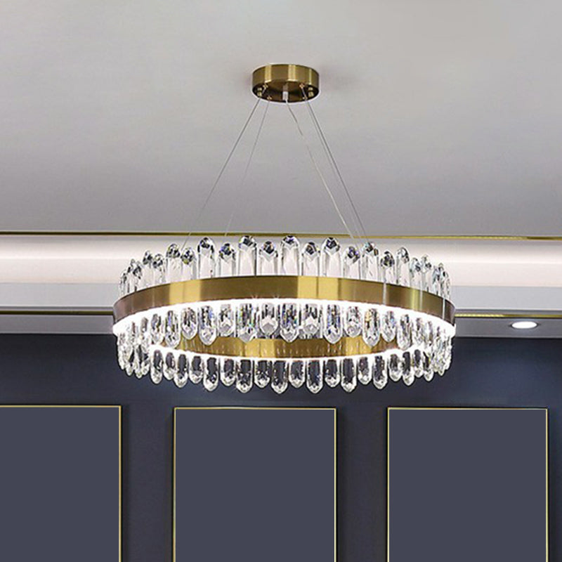 Gold Finish Halo Chandelier Pendant Minimalist K9 Crystal Icicle LED Hanging Light Fixture Clearhalo 'Ceiling Lights' 'Chandeliers' 'Modern Chandeliers' 'Modern' Lighting' 2424869