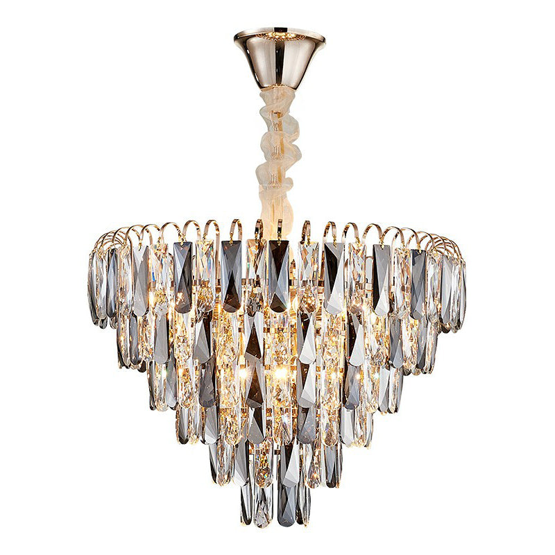 Minimalist Cone Pendant Chandelier K9 Smoke Grey Crystal Living Room Suspension Lamp Clearhalo 'Ceiling Lights' 'Chandeliers' 'Modern Chandeliers' 'Modern' Lighting' 2424875